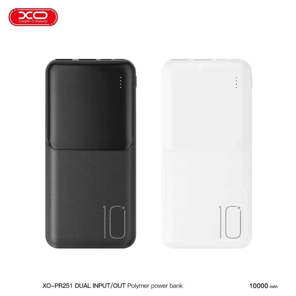 XO 10000mAh Dual Input/Out Polymer Power Bank - Black