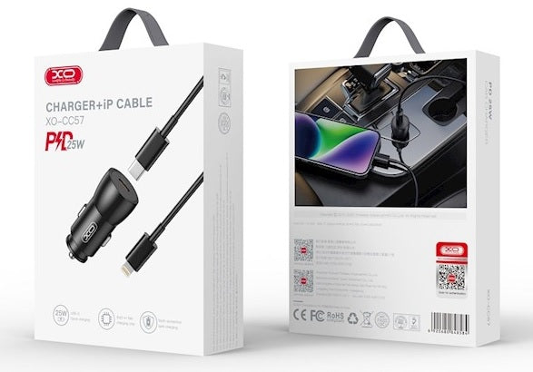 XO CC57 PD 25W Car Charger + Cable USB-C To Lightning
