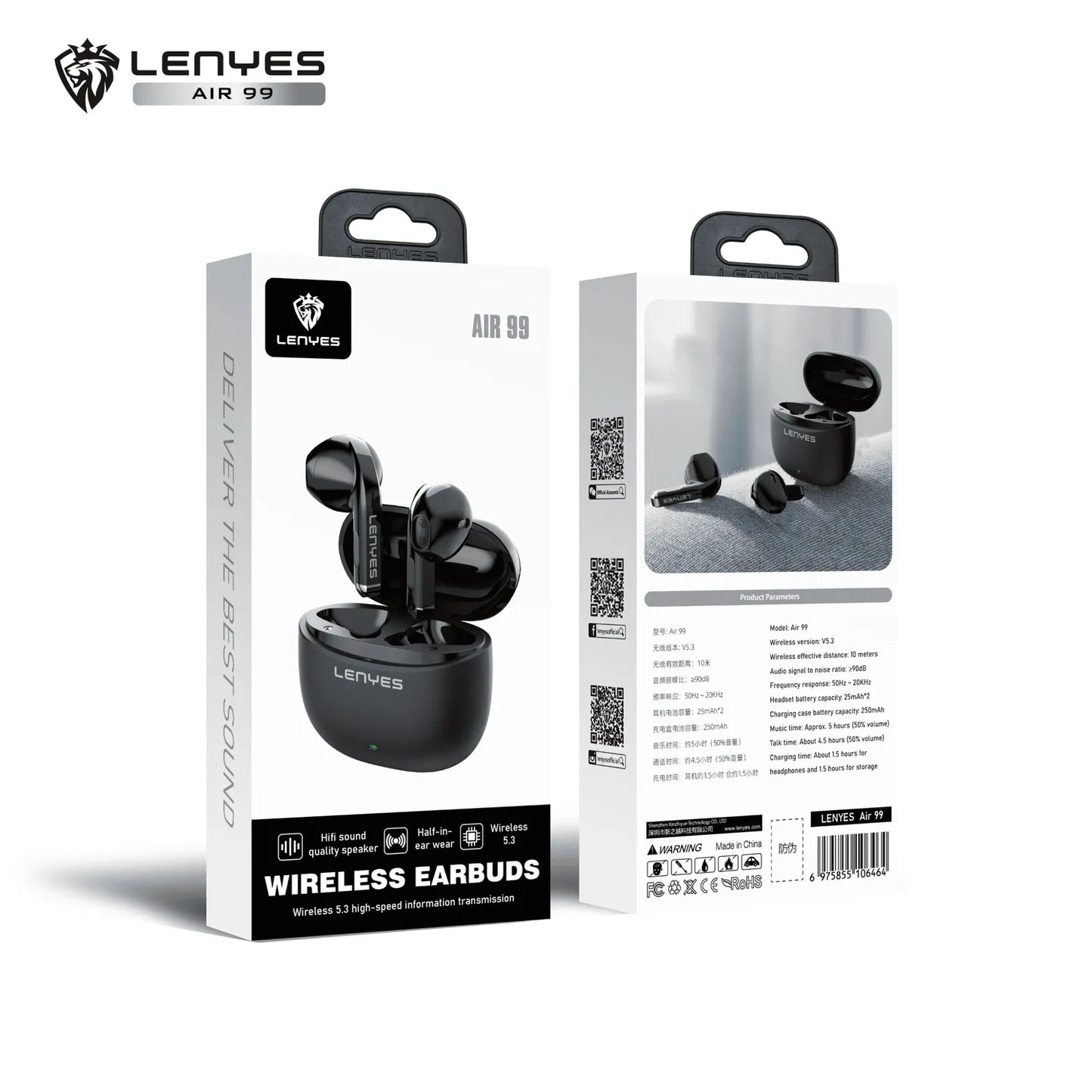 LENYES Air 99 – Wireless Bluetooth 5.3 Smart Touch Hi-Fi Earbuds